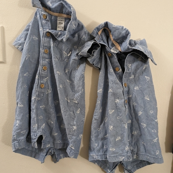 12 month  2 twin set blue Carter's  baby shirts - Picture 1 of 2
